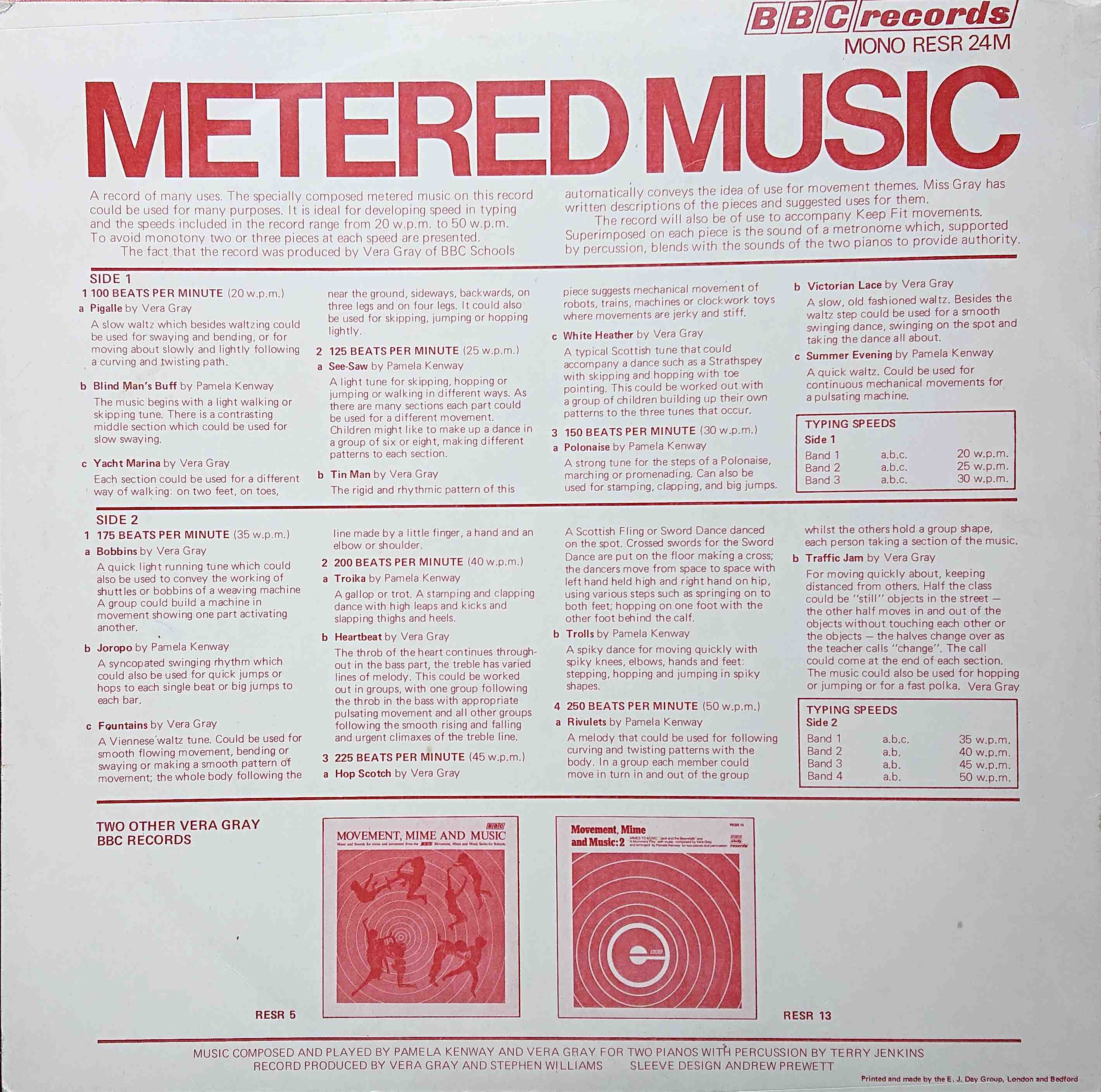 Picture of RESR 24 Metered music by artist Vera Gray / Pamela Kenway from the BBC records and Tapes library